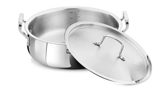 Bergner BE Bergner Essentials TriPly Stainless Steel 32 cm Biryani Handi Lid, 8.4 L Biryani Pot, Large Patila Handi, Even Heat Distribution, Induction & Gas Compatible, Silver, 5-Year Warranty